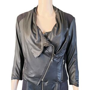 Hollywould Black Leather Asymmetrical Zip Moto Jacket - Size S